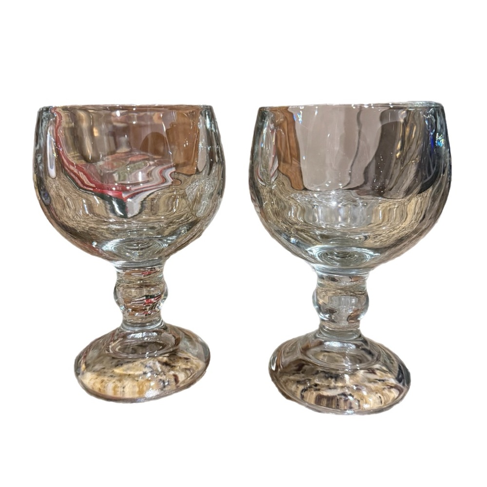 Set of 2 Goblet Clear Heavy Glass Drinkware Coastal Barware